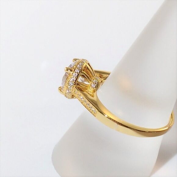 Simulated Diamond 14K YG Sterling Silver Ring Size 10 - Picture 6 of 9